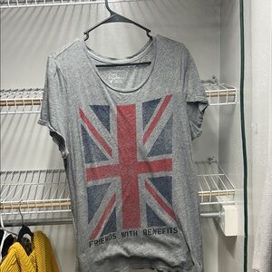 American Eagle Outfitters Grey Tee with Red & Navy Flag Graphic